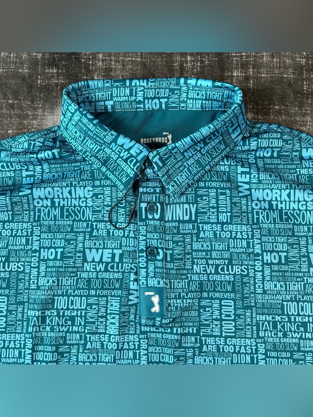 NWOT Bogey Bros Excuses Polo Men Medium Teal 4Way Stretch Golf Performance Shirt